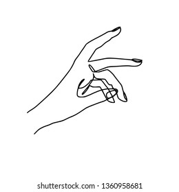 Continuous line hand. One line drawing. Beauty hand isolated on white. Minimalistic style. Continuous vector line