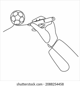 
línea continua de mano y pluma dibujando la bola