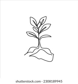 continuous line hand planting trees seedlings save the earth growth vector illustration