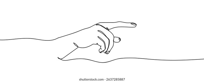 Continuous line, hand pointing, index finger Line Art Vector Transparent Background.