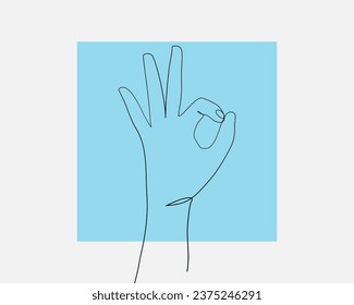 Continuous line, Hand showing the ok. Drawing of set people. (Vector illustration one line drawing)