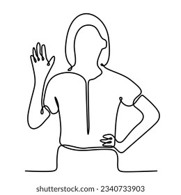 Continuous line of Hand Waving Woman, Welcome.