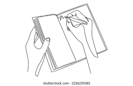 continuous line of hand writing on book