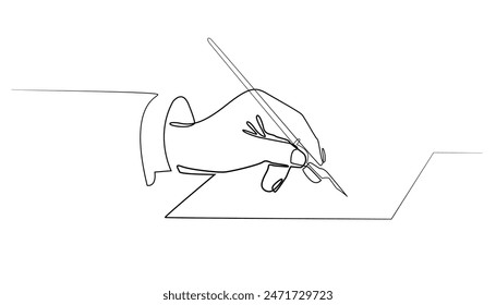 continuous line of hand writing with pen and paper. single line drawing writing on a sheet of paper, banking, bills, employment contract, school. single line abstract writing activity