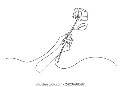 continuous line of hands bringing flowers.single line vector of hands and flowers.line art of giving flowers