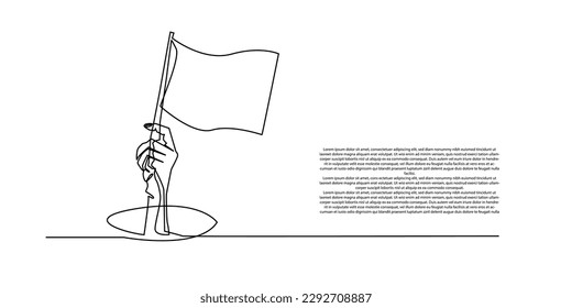 continuous line of hands carrying the flag out of the hole. single line peace sign