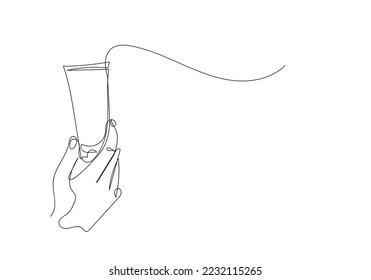 continuous line of hands holding beauty products. one line drawing of hand showing beauty products