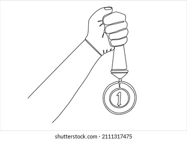 
continuous line of hands holding medals