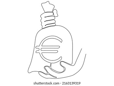 
línea continua de manos sosteniendo sacos de dinero ilustración del vector del euro