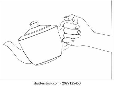 
continuous line of hands holding teapot