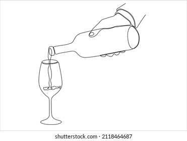 
continuous line of hands pouring wine into glasses vector illustration with party concept