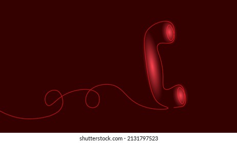 Continuous line handset phone. Wire set one line call telephone hotline support service. Business assistance answer internet message vector illustration