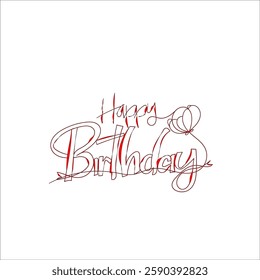  continuous line Happy Birthday lettering text banner  black color. Vector illustration.