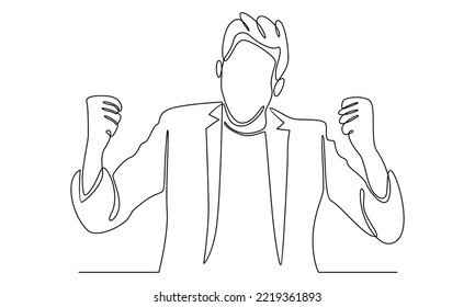 Continuous Line Of Happy Businessman Standing With Both Hands Do Gesture Yes