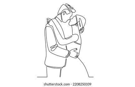 Continuous line of happy married man and woman. Romantic young wedding couple