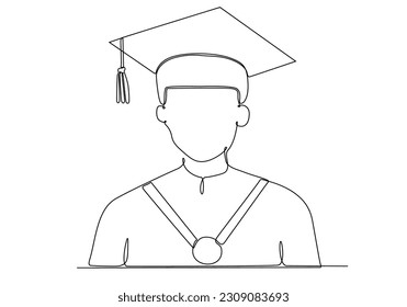 
continuous line of happy men graduating with diploma