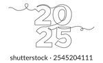 continuous line happy new year 2025.decorative one line drawing new year 2025.element background and banner new year 2025.single line vector illustration