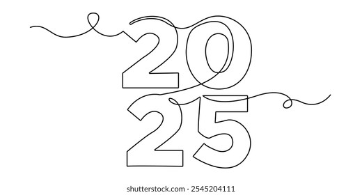 continuous line happy new year 2025.decorative one line drawing new year 2025.element background and banner new year 2025.single line vector illustration