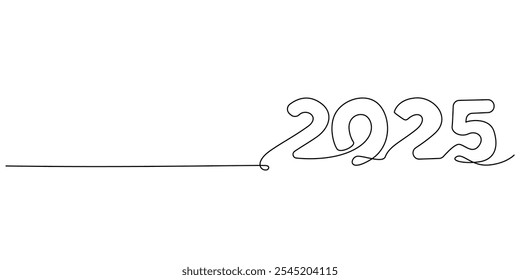 linha contínua feliz ano novo 2025.decorativo um desenho de linha novo ano 2025.elemento fundo e banner ano novo 2025.ilustração vetor linha única