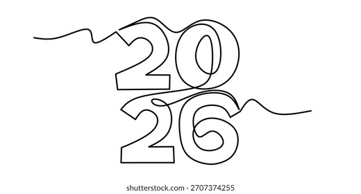 linha contínua feliz ano novo 2026. decorativo uma linha desenho ano novo 2026. fundo do elemento e banner ano novo 2026. ilustração vetor linha única
