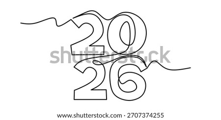 continuous line happy new year 2026. decorative one line drawing new year 2026. element background and banner new year 2026. single line vector illustration
