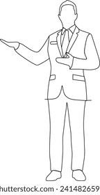 continuous line Happy smiling businessman in suit
