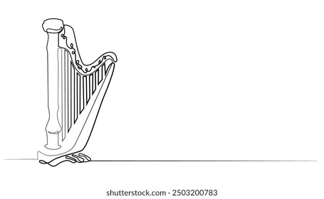 continuous line harp.harp musical instrument equipment drawn in one line.single line vector illustration.isolated white background