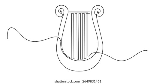 continuous line harp.single line drawing of plucked musical instrument harp.harp instrument.orchestra.single line vector illustration