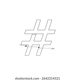 continuous line Hashtag icon vector. hashtag sign and symbol