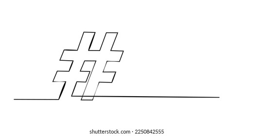 continuous line hashtag sign. one line image of hashtag sign. simple hashtag line art