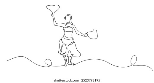 continuous line of hawaiian dancing girl.one line drawing of hawaiian dance.single line vector illustration.isolated white background