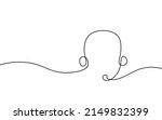 Continuous line headphone. Wire set one line call telephone hotline support service. Business assistance answer internet message vector illustration