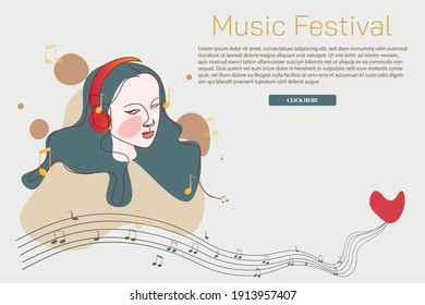 Continuous line headphones music Electronic device For listening to music Happy concept entertainment creating happiness vector illustration hand drawn simple lines