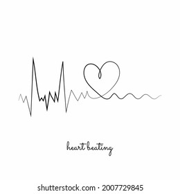Continuous line heart beating. vector illustration. One line drawing. Concept for icon, card, banner, poster, flyer