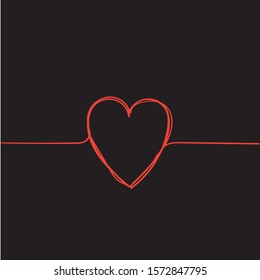 continuous line heart with doodle hand drawn style illustration vector isolated
