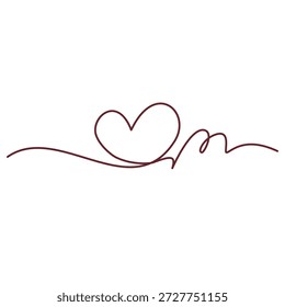 Continuous line heart with flourish scroll decoration wedding line art