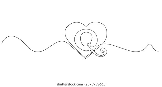 continuous line heart with letter Q.one line drawing of heart sign with initial letter Q.single line vector illustration.isolated white background