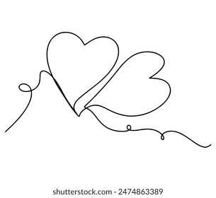 Línea continua de corazón y signo de amor. Ilustración vectorial de Doodle