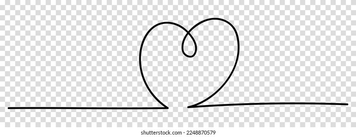 Continuous Line of Heart. Love Symbol. Vector illustration isolated on transparent background
