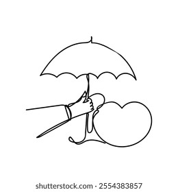 continuous line heart love under umbrella symbol