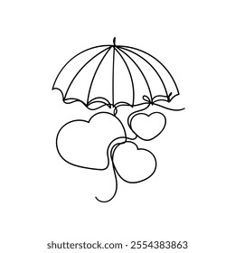 continuous line heart love under umbrella symbol