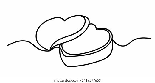 Continuous line heart shape border with realistic paper hearts on white background for valentine, women, valentines day greeting invitation graphic design