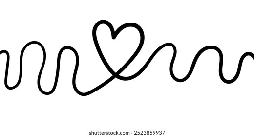 Continuous line heart shape border isolated on white background. Vector