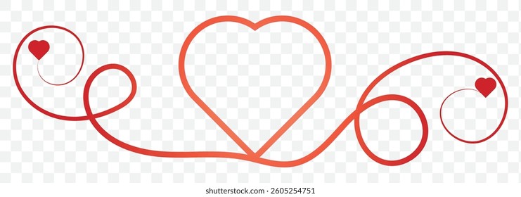 Continuous line heart shape border with realistic paper heart on white background for valentines, women, mother day greeting invitation graphic design PNG. EPS 10.