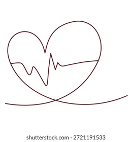Continuous line heart shape with heartbeat pulse line medical graphic