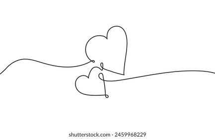 Continuous line heart shape isolated on white background for valentines.