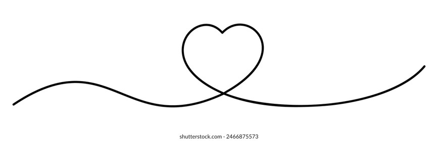 Continuous line and heart shape, love romantic decoration - vector