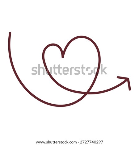Continuous line heart swirl with an arrow symbolizing targeted love