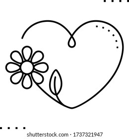 Continuous line heart turning into a flower icon in outlines