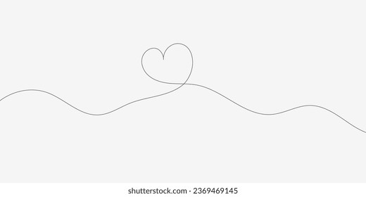 Continuous line with heart.Hand drawn vector illustration.Fine swirls and romantic symbols.Vector